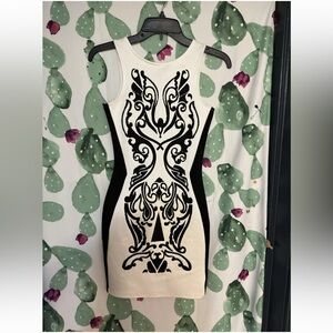 River Island Women’s Black White Beaded Stretch Sleeveless Bodycon Dress Size 6